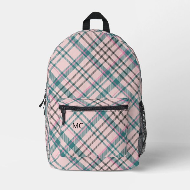 Mochila Impresa Iniciales monogramas modernos de revisión rosada (Anverso)
