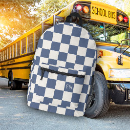 Mochila Impresa Iniciales monogramas y tablero de cheques azul