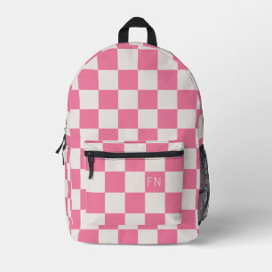 Mochila Impresa Iniciales monogramas y tablero de cheques rosa bri
