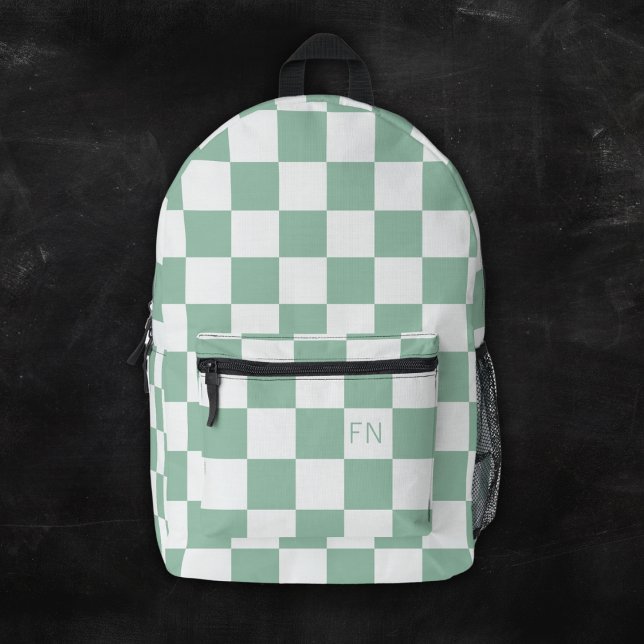 Mochila Impresa Iniciales monogramas y tablero de cheques verde (Subido por el creador)