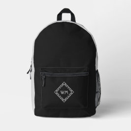 Mochila Impresa Iniciales personalizados Elegante Manly Moda Negra