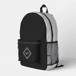 Mochila Impresa Iniciales personalizados Elegante Manly Moda Negra