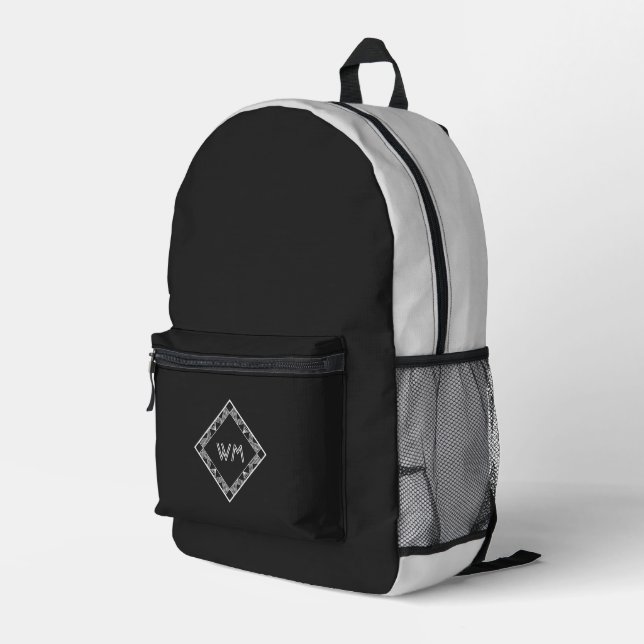 Mochila Impresa Iniciales personalizados Elegante Manly Moda Negra (Esquina derecha trasera )