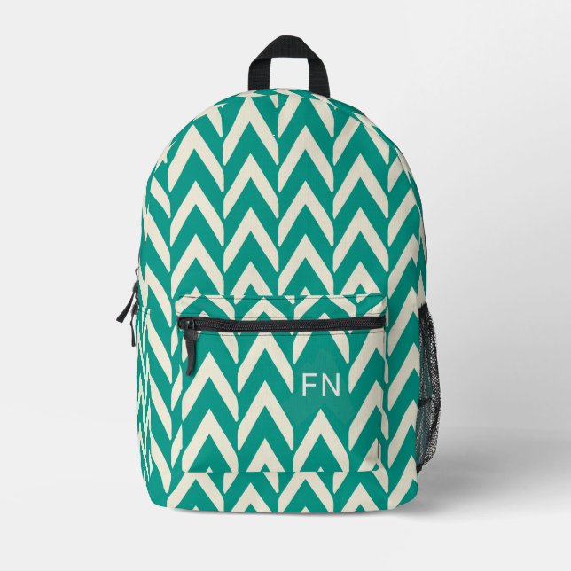 Mochila Impresa Iniciales Verde azuladas de monograma Chevron mode (Anverso)