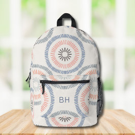 Mochila Impresa Iniciativas de monograma rosa y azul dulce