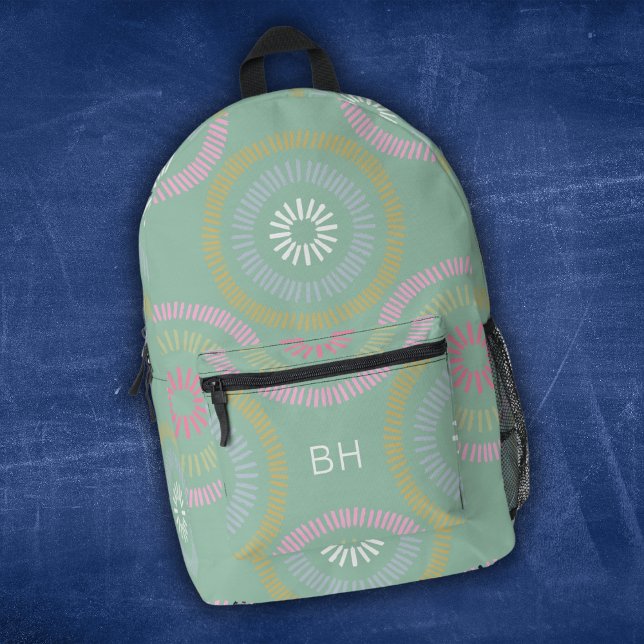 Mochila Impresa Iniciativas de monograma verde y rosa de las niñas (Subido por el creador)
