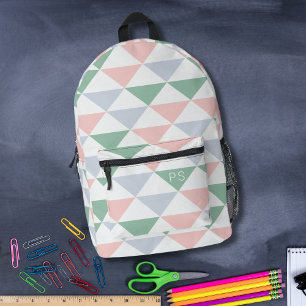 Mochila Impresa Iniciativas de monograma verde y rosa de Pastel de