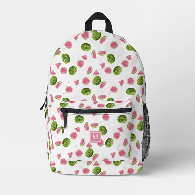 Mochila Impresa Iniciativas monográficas de verano rosadas y verde (Anverso)
