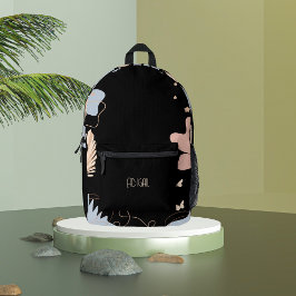 Mochila Impresa Inspirado en bohemio floral negro 