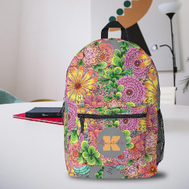 Mochila Impresa Intrincada Danza Flores y Follaje Coloridos