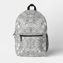 Mochila Impresa Intrincado Doodle Mandala Simétrico Blanco y Negro