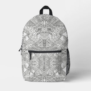 Mochila Impresa Intrincado Doodle Mandala Simétrico Blanco y Negro
