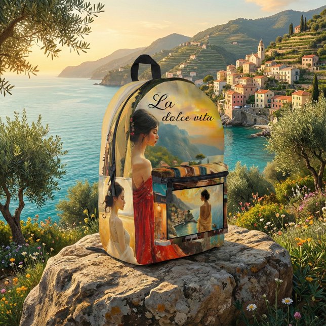 Mochila Impresa Italian Art Romantic Feminine (Backpack featuring a variety of stylish feminine Italy and Tuscan inspired fine art paintings)