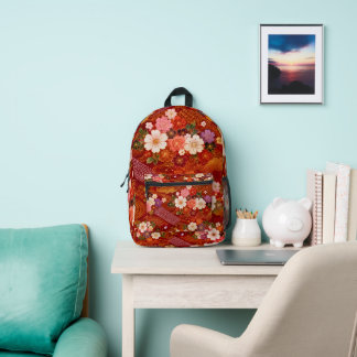 Mochila Impresa Japanese Sakura Red Kimono Floral Backpack