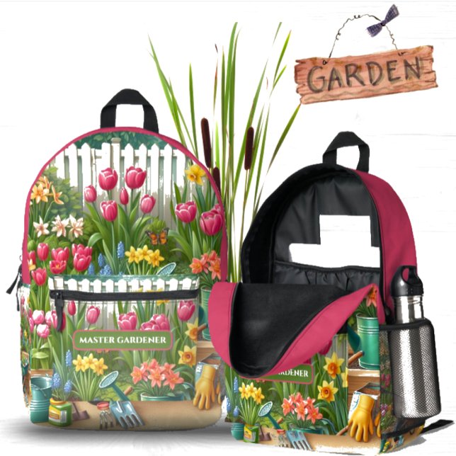 Mochila Impresa Jardín de flores amarillas rosadas (Master Gardener / Floral Organizer Backpack)