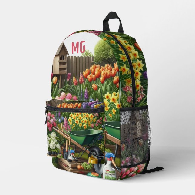 Mochila Impresa Jardín de flores de monograma / Jardín maestro (Esquina derecha trasera )