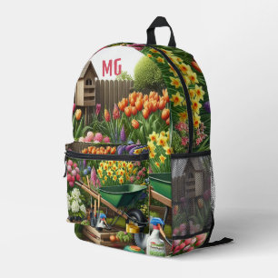 Mochila Impresa Jardín de flores monograma / Maestro jardinero