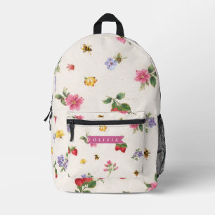 Mochila Impresa Jardín de Fresas Personalizado Cabaña de Abejas Co