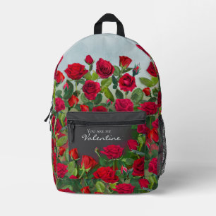 Mochila Impresa Jardín de Rosas Rojas de San Valentín con Texto Pe
