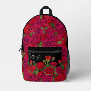 Mochila Impresa Jardín de Rosas Rojas Modernas Minimalista Te Amo 