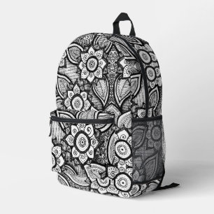 Mochila Impresa Jardín floral blanco y negro Boho Moda colorable