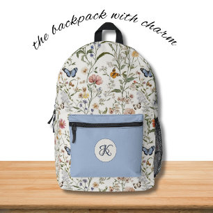 Mochila Impresa Jardín floral de mariposas de flores silvestres pe
