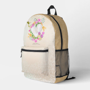 Mochila Impresa Jardín floral Monograma Blanco