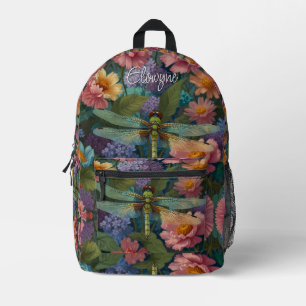 Mochila Impresa Jardín floral vintage pastel boho chic libélula 