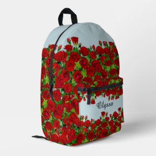Mochila Impresa Jardín Romántico de Rosas Rojas Clásicas con Nombr
