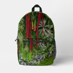 Mochila Impresa Jardín Vertical Tropical Patrón de Musgo y Hojas