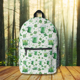 Mochila Impresa Jarras de cerveza verde elegantes y tréboles blanc