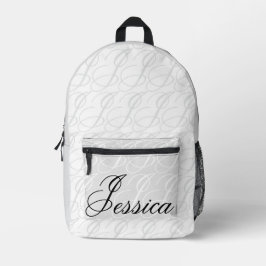 Mochila Impresa Jessica Custom Name Elegant Script Black White