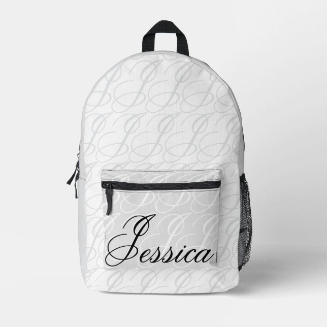 Mochila Impresa Jessica Custom Name Elegant Script Black White (Anverso)