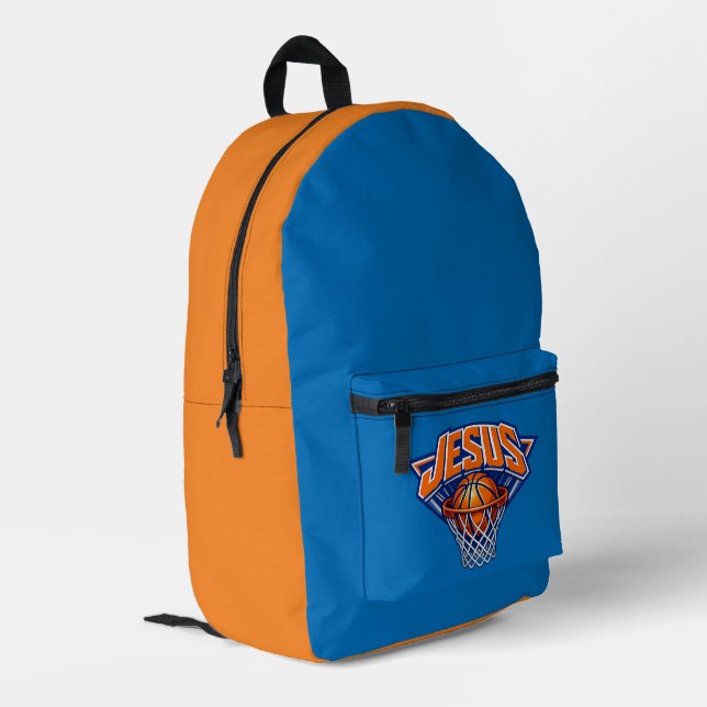 Mochila Impresa JESÚS - Azul y Naranja (Esquina izquierda trasera)