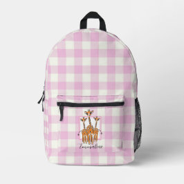 Mochila Impresa Jirafas de cuadros rosados elegantes personalizan 