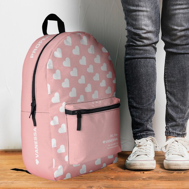 Mochila Impresa Joven elegante y moderno de corazón rosado (Stylish Modern Girly Pink Heart Teen Printed Backpack
)