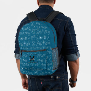 Mochila Impresa Jugador de videojuegos moderno azul y blanco