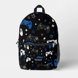 Mochila Impresa Jugador de videojuegos moderno en negro, azul y bl