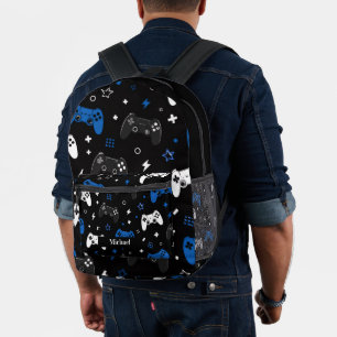 Mochila Impresa Jugador de videojuegos moderno en negro, azul y bl