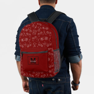 Mochila Impresa Jugador de Videojuegos Rojo y Blanco Moderno 