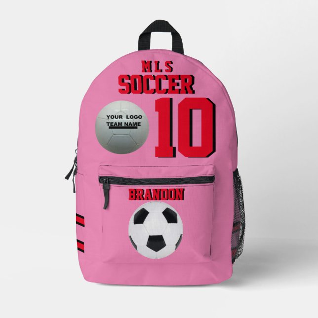 Mochila Impresa Jugador, equipo de nombres numéricos, rosa, mochil (Anverso)