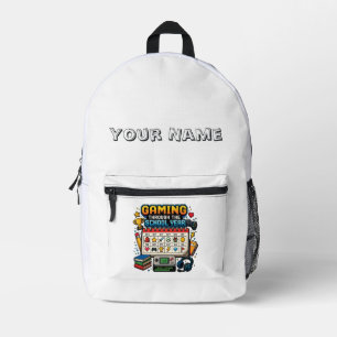 Mochila Impresa Jugando a través del Año Escolar Retro Pixel Gamer