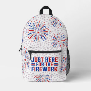 Mochila Impresa Justo Aquí Para Los Fuegos Artificiales Divertidos