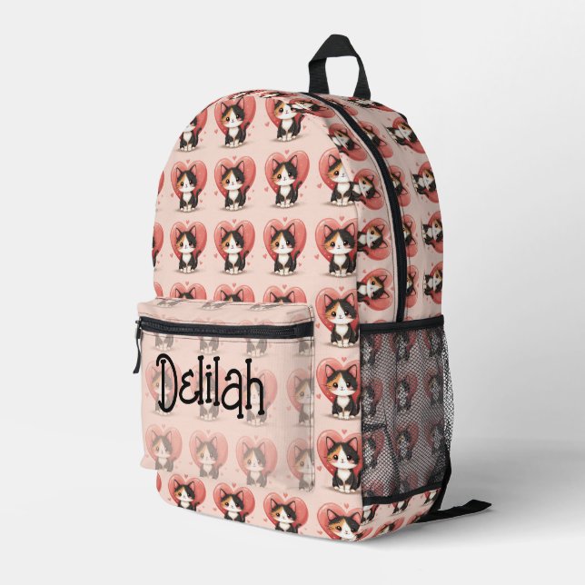 Mochila Impresa Kawaii Calico Cat Heart Valentine Design (Esquina derecha trasera )