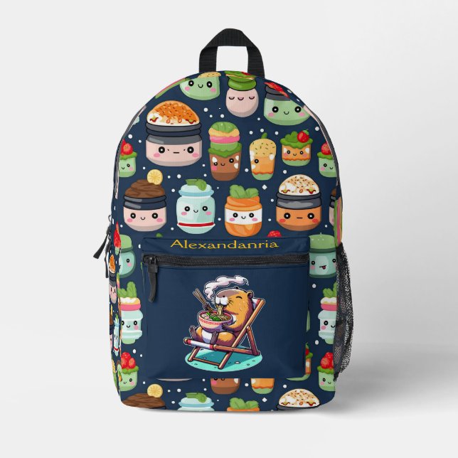 Mochila Impresa Kawaii Cute Personalizado Ramen Cat (Anverso)