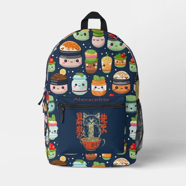 Mochila Impresa Kawaii Cute Personalizado Ramen Cat (Anverso)