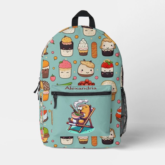 Mochila Impresa Kawaii Cute Personalizado Ramen Cat (Anverso)