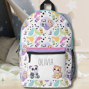 Mochila Impresa Kawaii Panda y Tigre Bubble Tea Niños