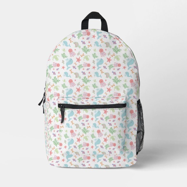 Mochila Impresa Kawaii Under the Sea Baby Shower Neutral Pastel   (Anverso)