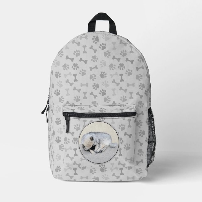 Mochila Impresa Keeshond Sleeping Pinting Pintura Original De Perr (Anverso)